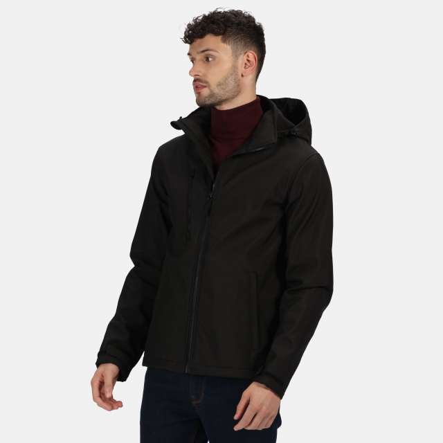 Regatta Venturer 3 Layer Hooded Printable Softshell Jacket - schwarz