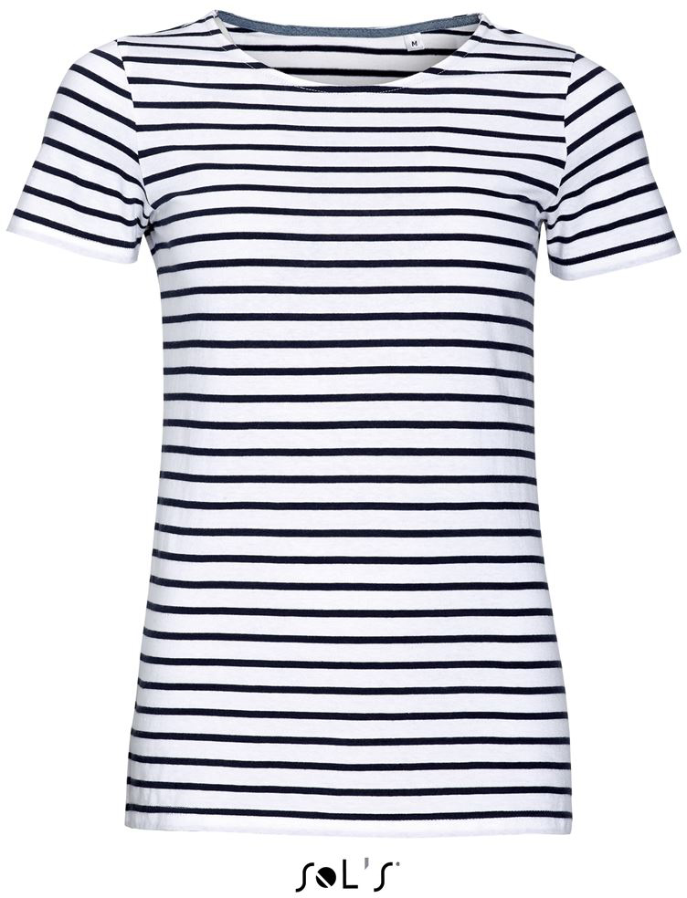 Sol's Miles Women - Round Neck Striped T-shirt - biela